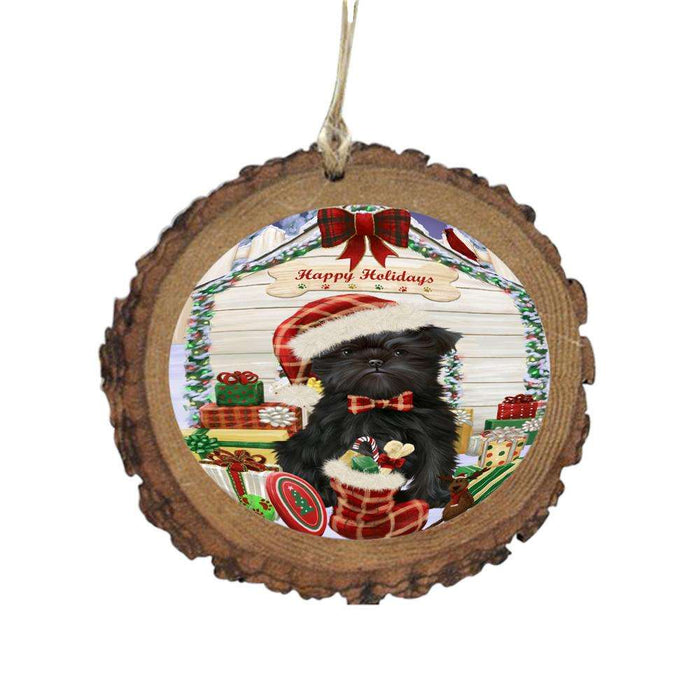 Happy Holidays Christmas Affenpinscher House With Presents Wooden Christmas Ornament WOR49740