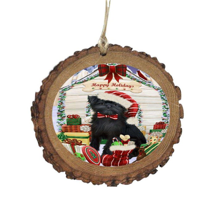 Happy Holidays Christmas Affenpinscher House With Presents Wooden Christmas Ornament WOR49741