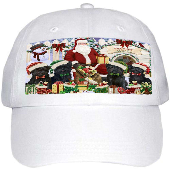 Happy Holidays Christmas Affenpinschers Dog House Gathering Ball Hat Cap HAT57537