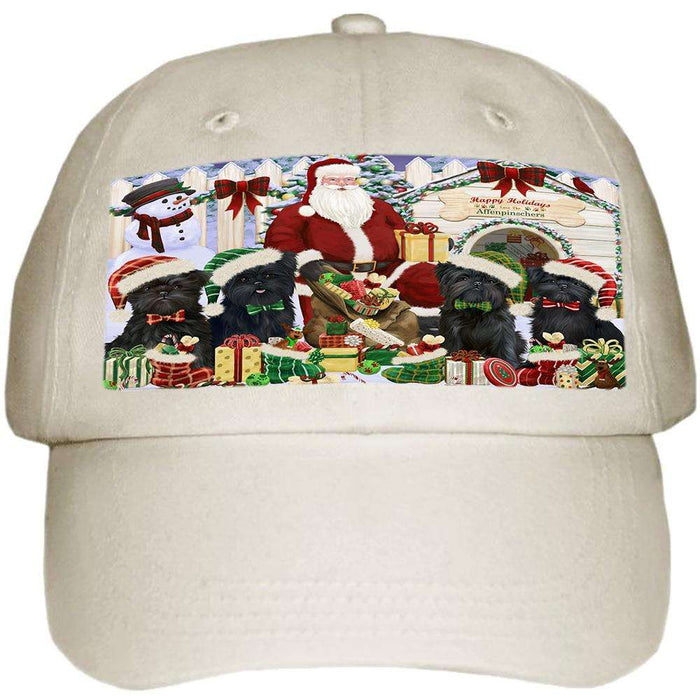 Happy Holidays Christmas Affenpinschers Dog House Gathering Ball Hat Cap HAT57537