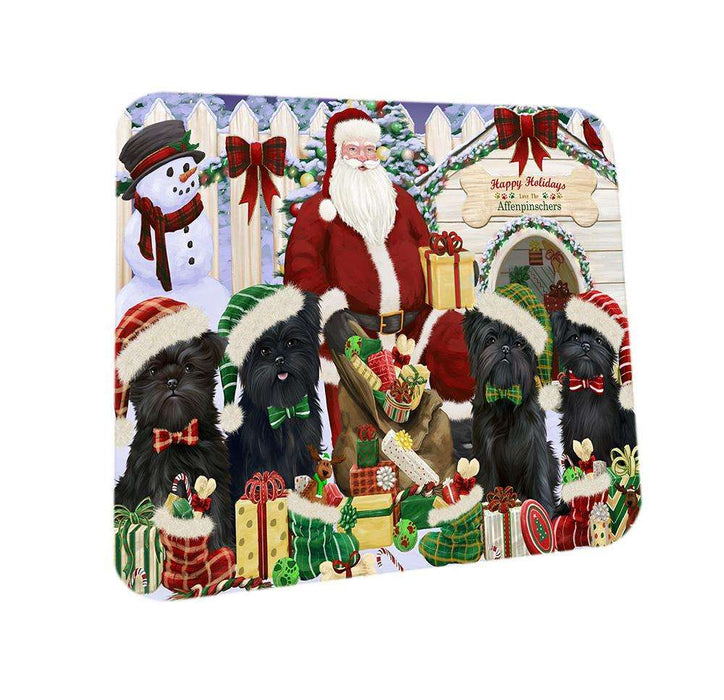 Happy Holidays Christmas Affenpinschers Dog House Gathering Coasters Set of 4 CST51227