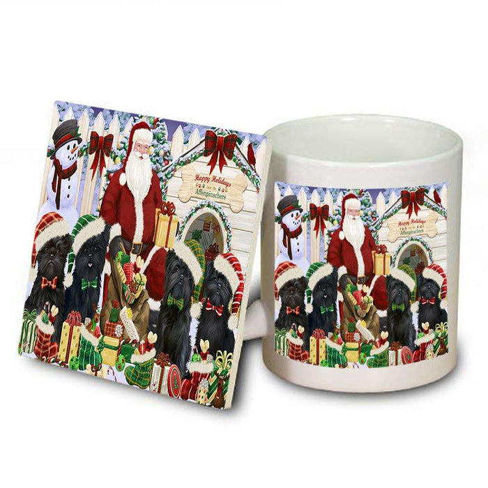 Happy Holidays Christmas Affenpinschers Dog House Gathering Mug and Coaster Set MUC51260