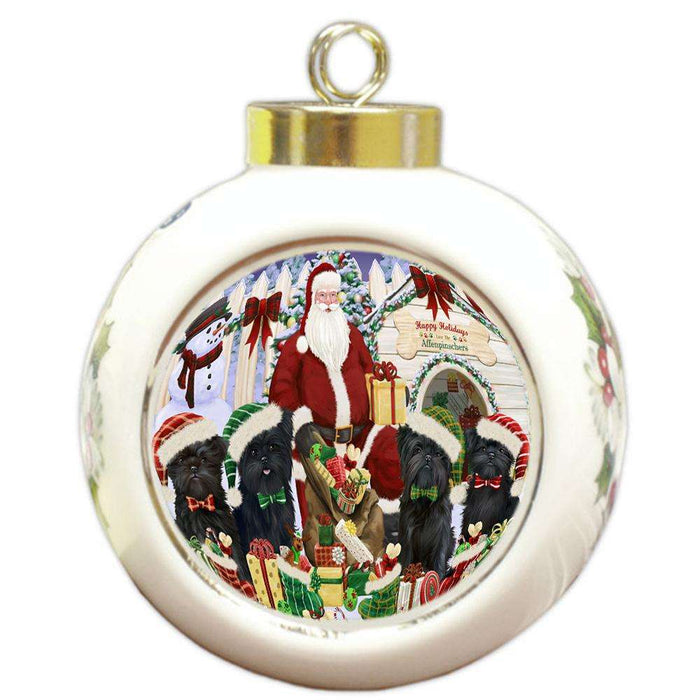 Happy Holidays Christmas Affenpinschers Dog House Gathering Round Ball Christmas Ornament RBPOR51268