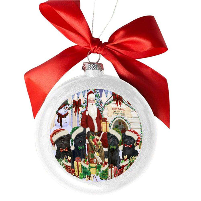 Happy Holidays Christmas Affenpinschers Dog House Gathering White Round Ball Christmas Ornament WBSOR49671