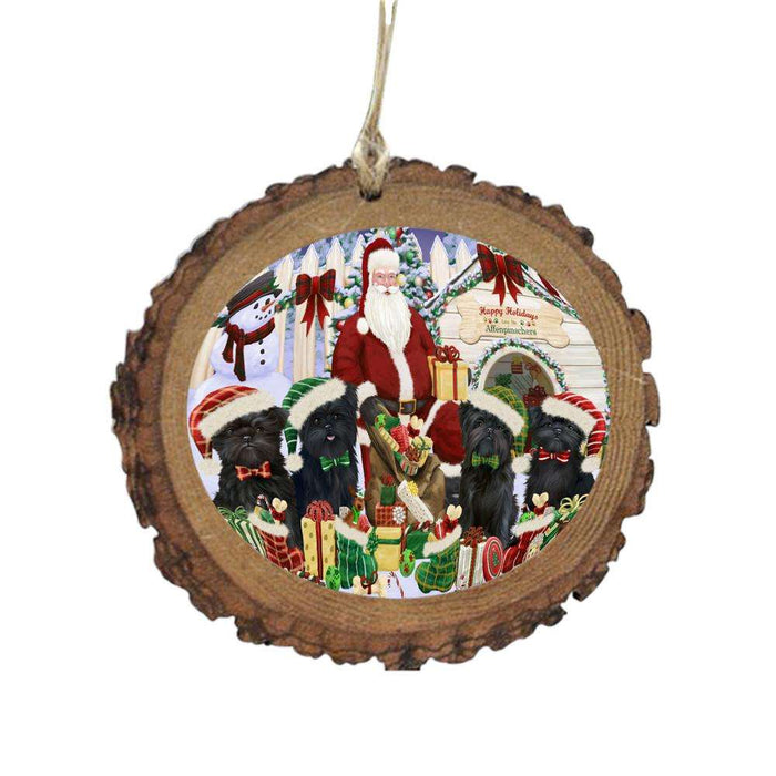 Happy Holidays Christmas Affenpinschers Dog House Gathering Wooden Christmas Ornament WOR49671