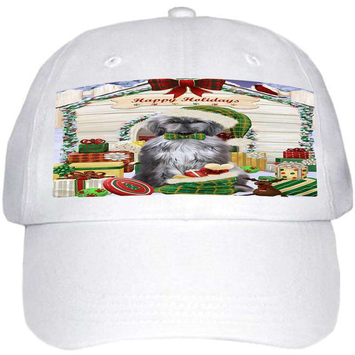 Happy Holidays Christmas Afghan Hound Dog With Presents Ball Hat Cap HAT61575