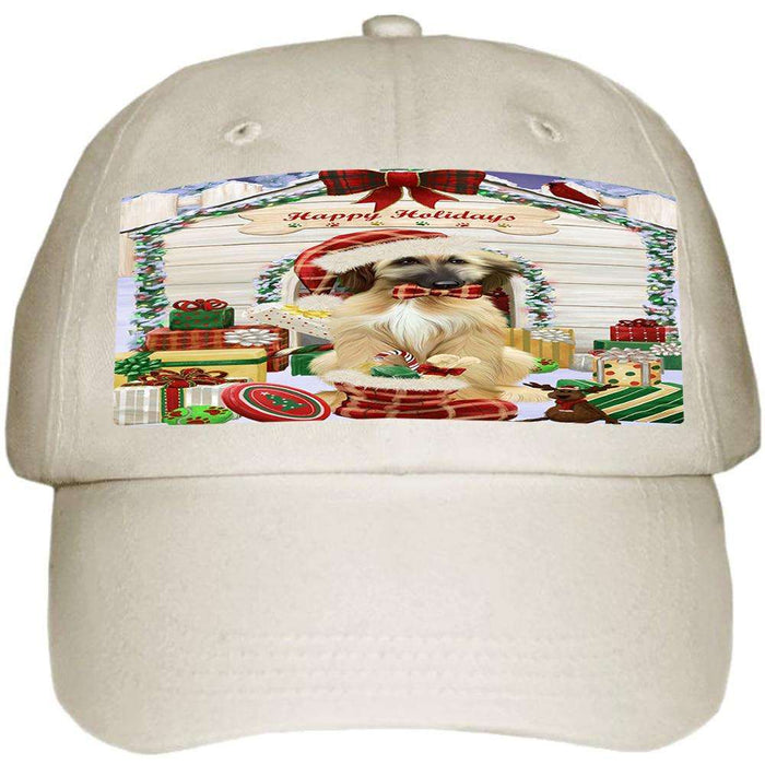 Happy Holidays Christmas Afghan Hound Dog With Presents Ball Hat Cap HAT61581