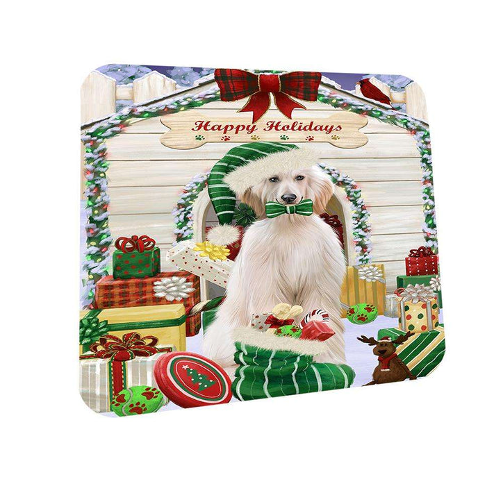 Happy Holidays Christmas Afghan Hound Dog With Presents Coasters Set of 4 CST52574