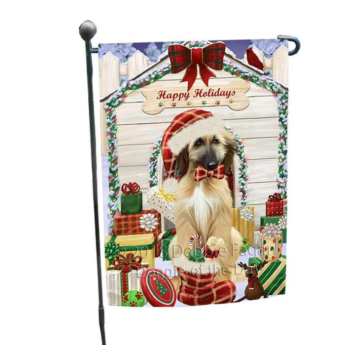 Happy Holidays Christmas Afghan Hound Dog With Presents Garden Flag GFLG52561