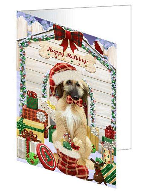 Happy Holidays Christmas Afghan Hound Dog With Presents Handmade Artwork Assorted Pets Greeting Cards and Note Cards with Envelopes for All Occasions and Holiday Seasons GCD61877