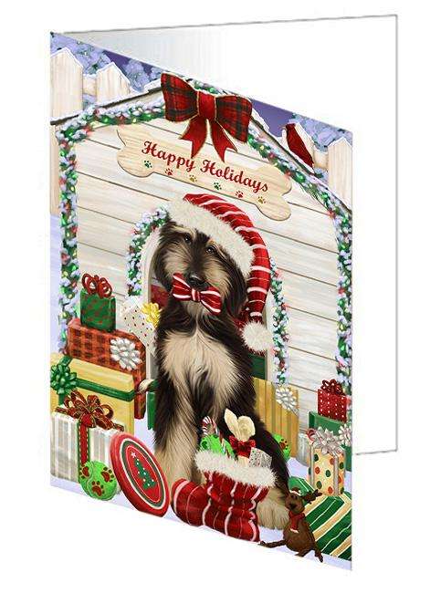Happy Holidays Christmas Afghan Hound Dog With Presents Handmade Artwork Assorted Pets Greeting Cards and Note Cards with Envelopes for All Occasions and Holiday Seasons GCD61880