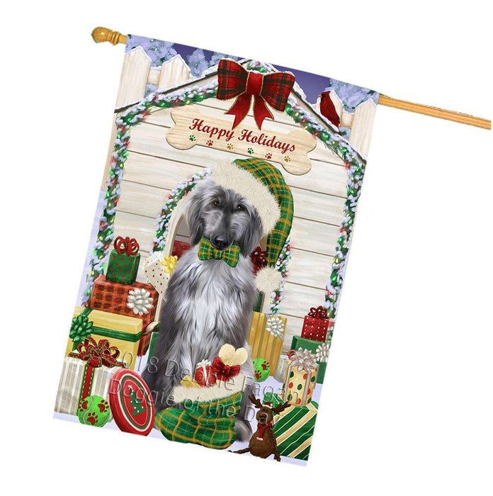 Happy Holidays Christmas Afghan Hound Dog With Presents House Flag FLG52695