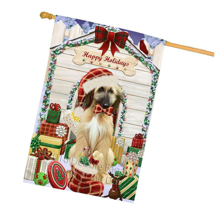 Happy Holidays Christmas Afghan Hound Dog With Presents House Flag FLG52697
