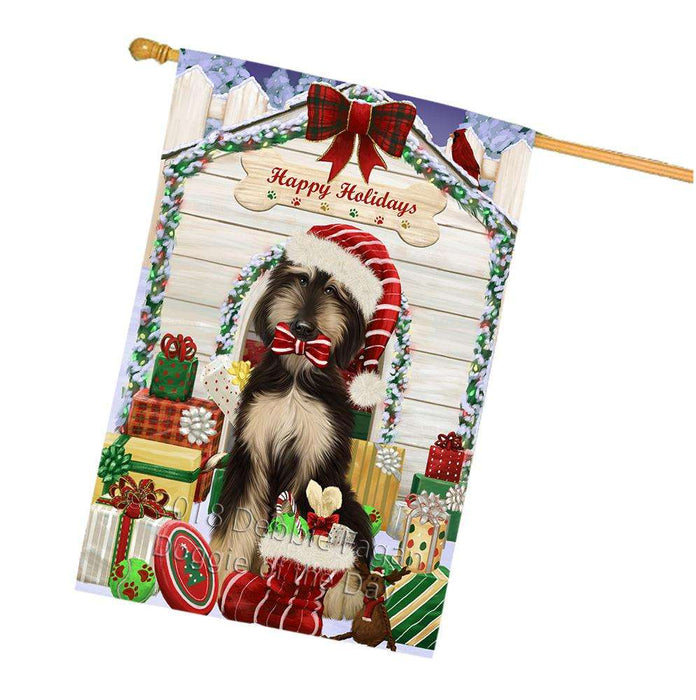 Happy Holidays Christmas Afghan Hound Dog With Presents House Flag FLG52698