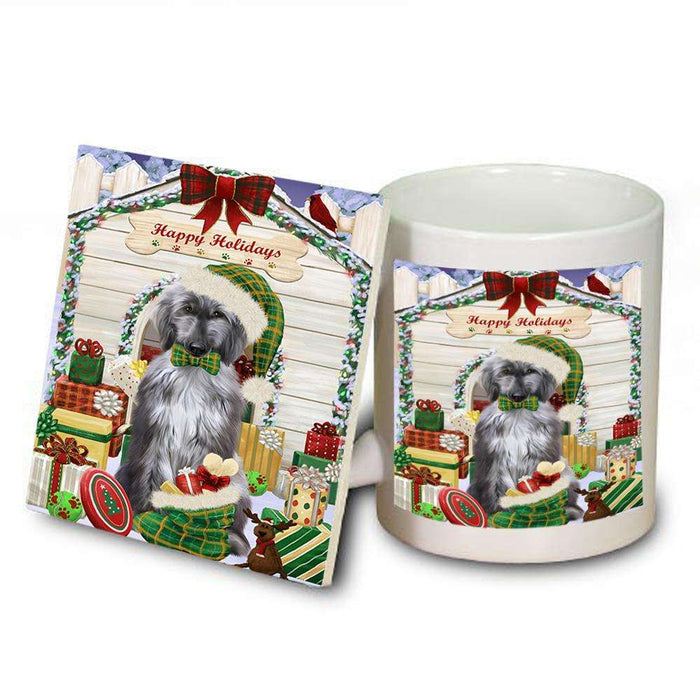 Happy Holidays Christmas Afghan Hound Dog With Presents Mug and Coaster Set MUC52606