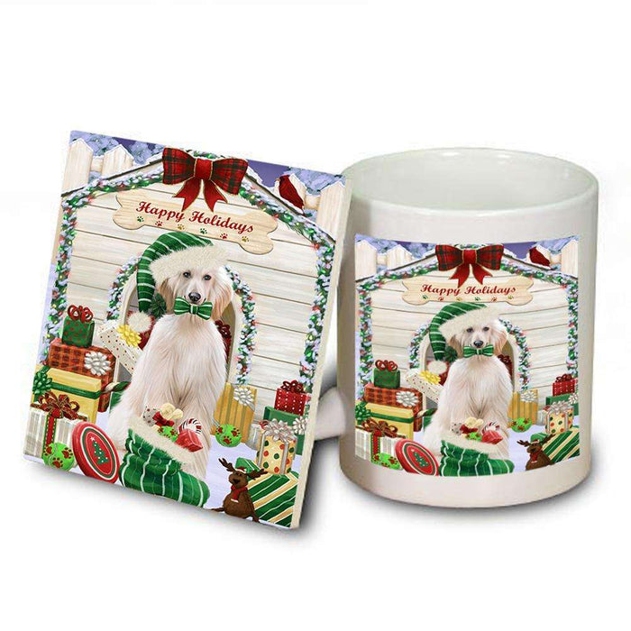 Happy Holidays Christmas Afghan Hound Dog With Presents Mug and Coaster Set MUC52607