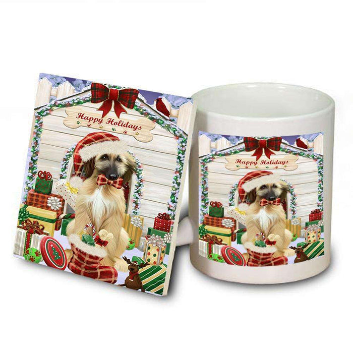 Happy Holidays Christmas Afghan Hound Dog With Presents Mug and Coaster Set MUC52608