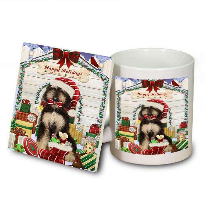 Happy Holidays Christmas Afghan Hound Dog With Presents Mug and Coaster Set MUC52609