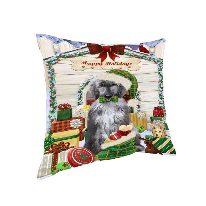 Happy Holidays Christmas Afghan Hound Dog With Presents Pillow PIL66612