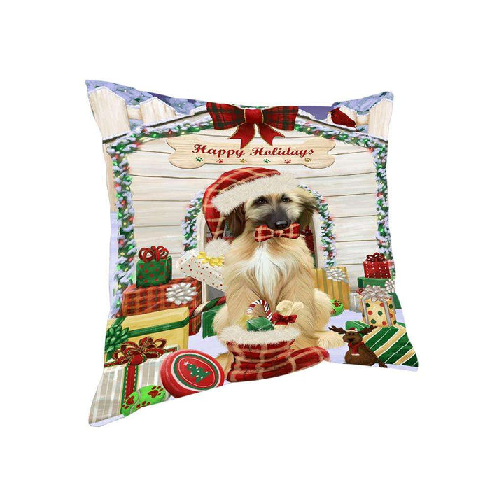 Happy Holidays Christmas Afghan Hound Dog With Presents Pillow PIL66620