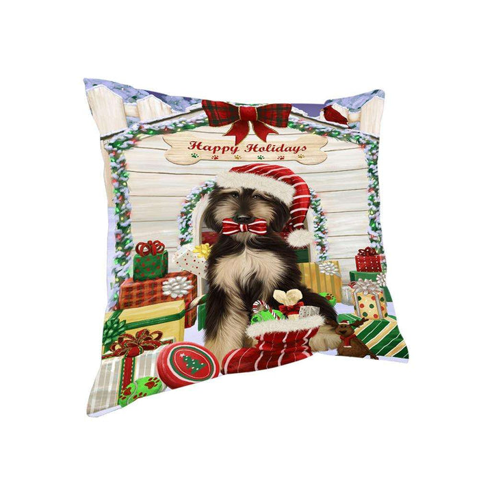Happy Holidays Christmas Afghan Hound Dog With Presents Pillow PIL66624