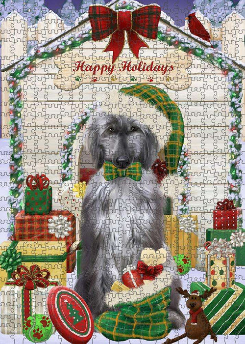 Happy Holidays Christmas Afghan Hound Dog With Presents Puzzle with Photo Tin PUZL61773