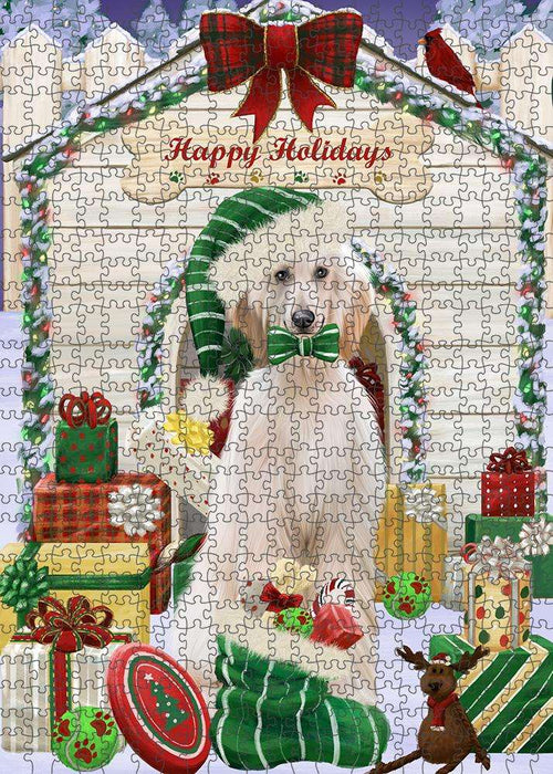Happy Holidays Christmas Afghan Hound Dog With Presents Puzzle with Photo Tin PUZL61776