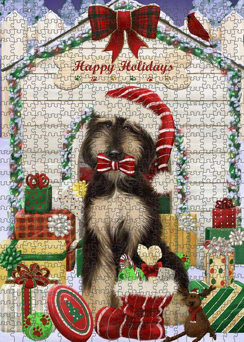 Happy Holidays Christmas Afghan Hound Dog With Presents Puzzle with Photo Tin PUZL61782