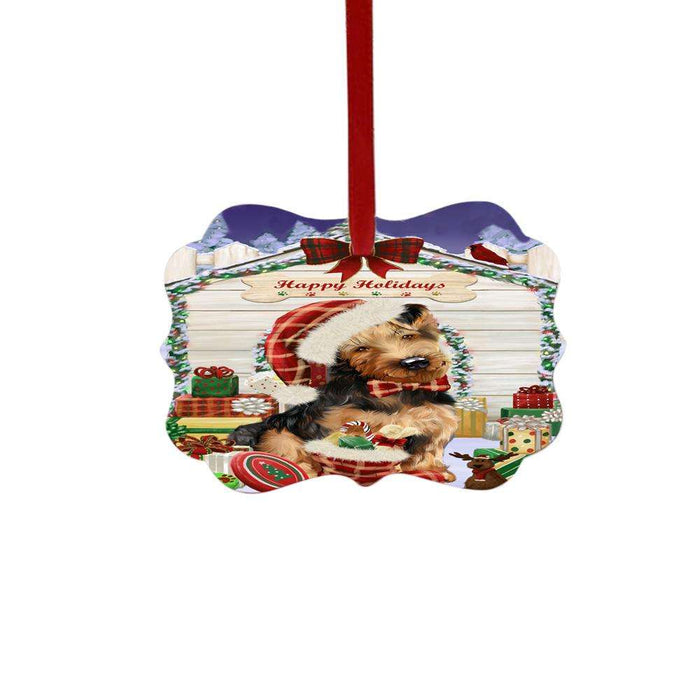 Happy Holidays Christmas Airedale House With Presents Double-Sided Photo Benelux Christmas Ornament LOR49744