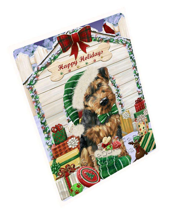 Happy Holidays Christmas Airedale Terrier Dog House with Presents Cutting Board C57915