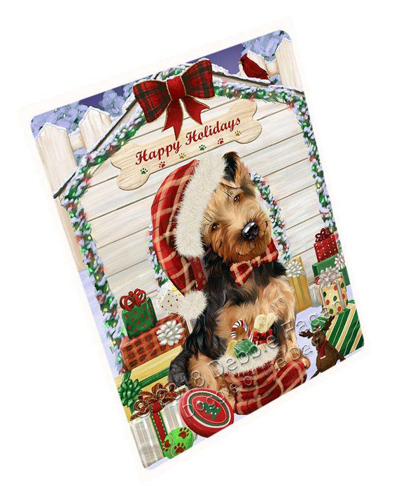 Happy Holidays Christmas Airedale Terrier Dog House with Presents Cutting Board C57918