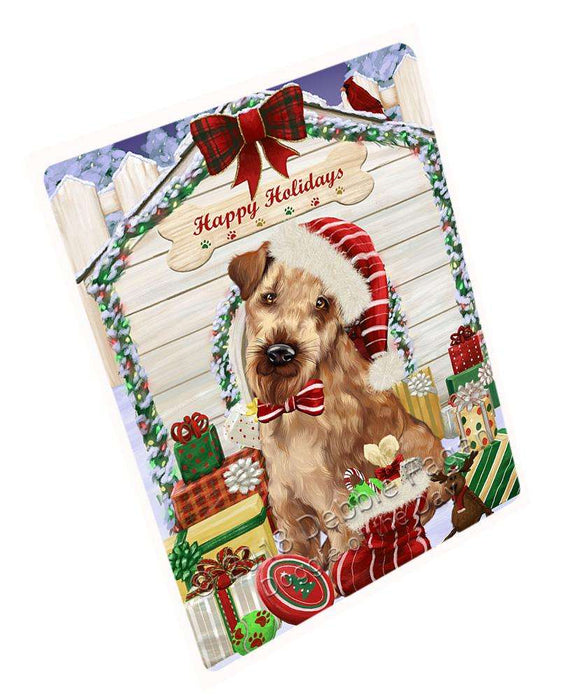 Happy Holidays Christmas Airedale Terrier Dog House with Presents Cutting Board C57921