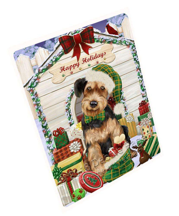 Happy Holidays Christmas Airedale Terrier Dog House With Presents Magnet Mini (3.5" x 2") MAG57912