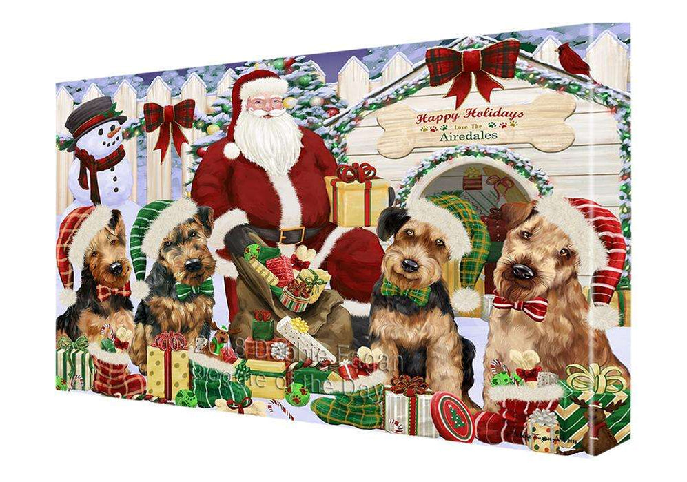 Happy Holidays Christmas Airedale Terriers Dog House Gathering Canvas Print Wall Art Décor CVS78011