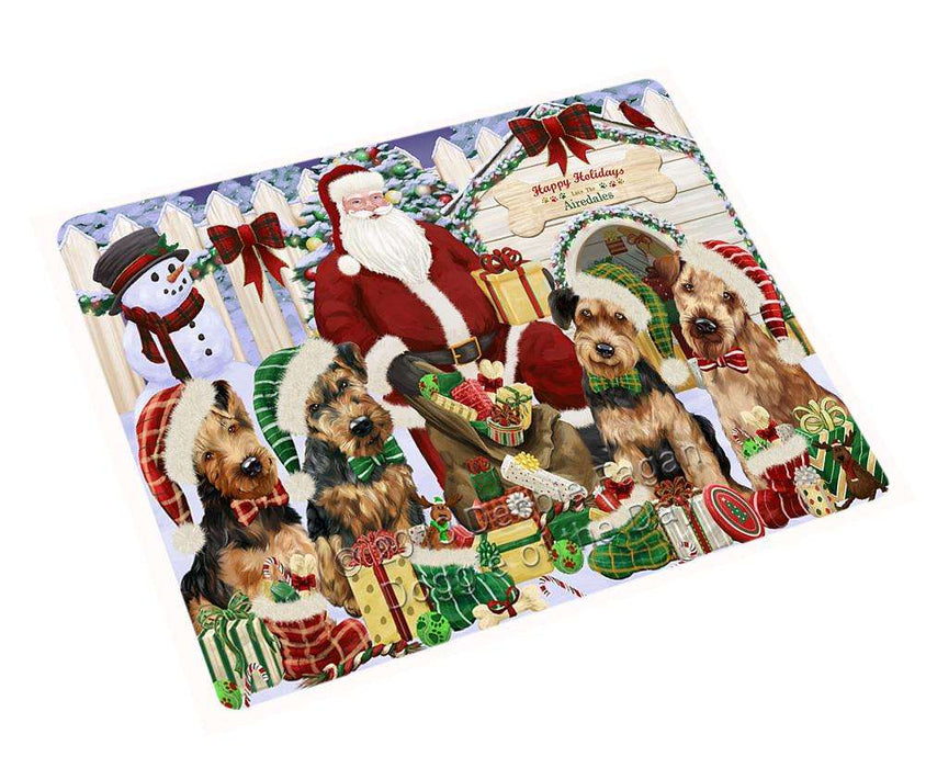 Happy Holidays Christmas Airedale Terriers Dog House Gathering Cutting Board C57831