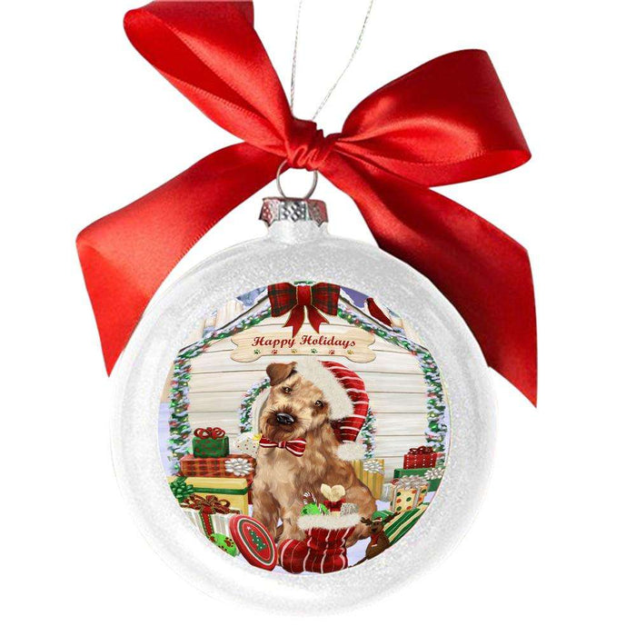 Happy Holidays Christmas AiWhiteale House With Presents White Round Ball Christmas Ornament WBSOR49745