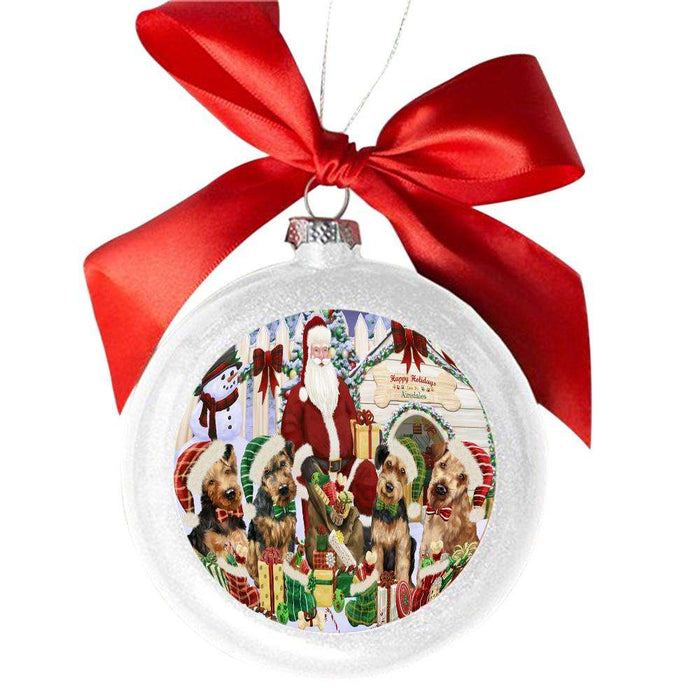 Happy Holidays Christmas AiWhiteales Dog House Gathering White Round Ball Christmas Ornament WBSOR49672