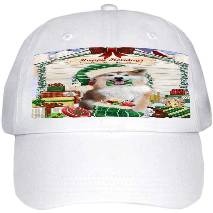 Happy Holidays Christmas Akita Dog With Presents Ball Hat Cap HAT61587