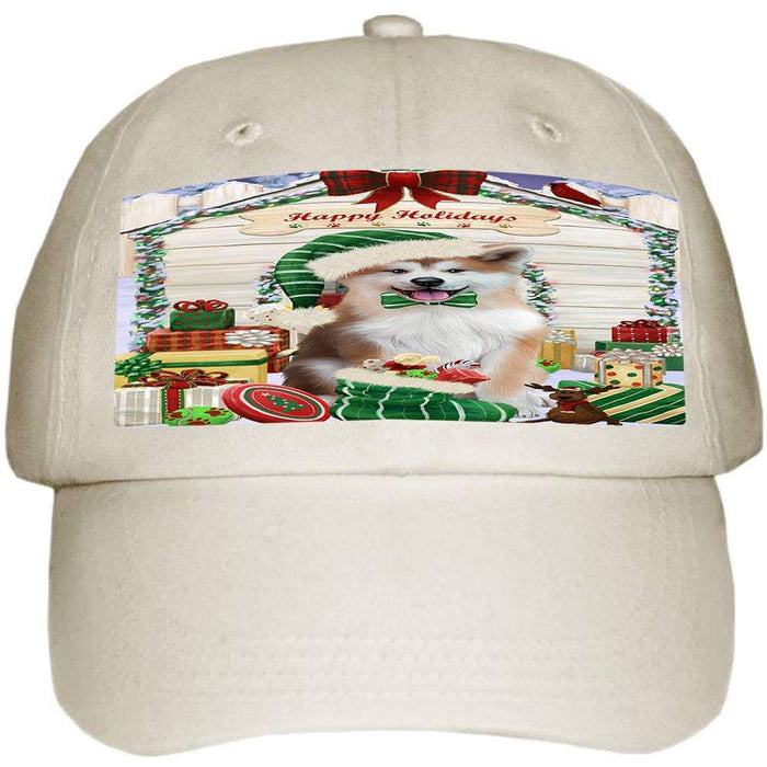 Happy Holidays Christmas Akita Dog With Presents Ball Hat Cap HAT61587