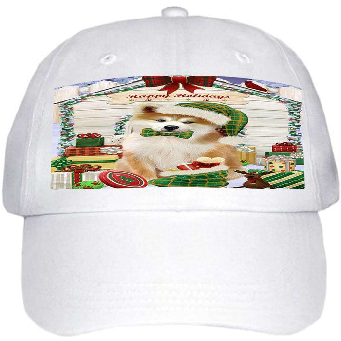 Happy Holidays Christmas Akita Dog With Presents Ball Hat Cap HAT61590