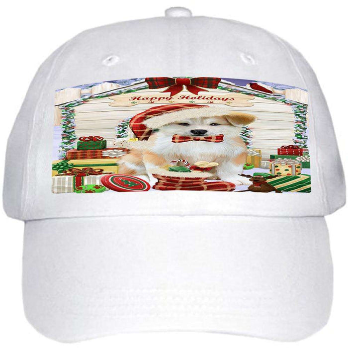 Happy Holidays Christmas Akita Dog With Presents Ball Hat Cap HAT61596