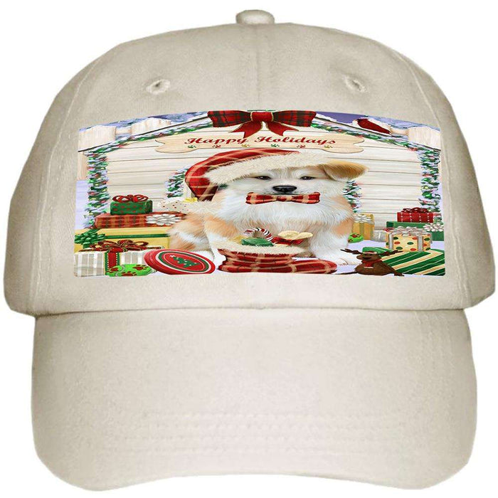 Happy Holidays Christmas Akita Dog With Presents Ball Hat Cap HAT61596