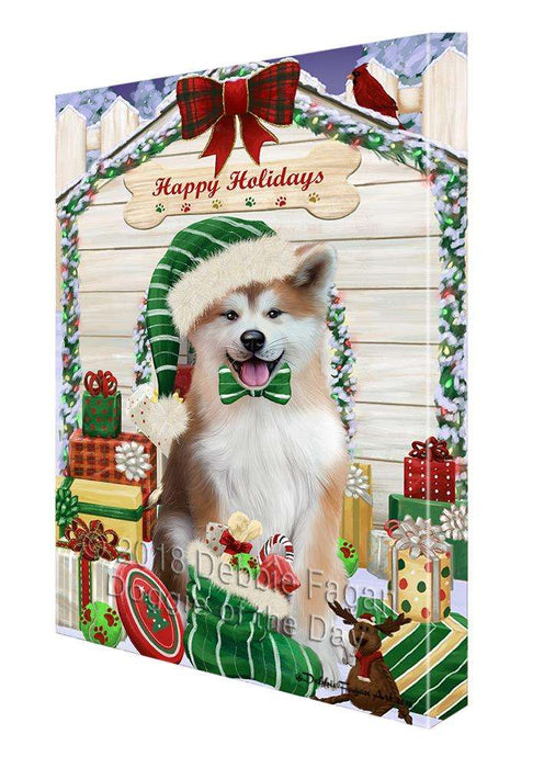 Happy Holidays Christmas Akita Dog With Presents Canvas Print Wall Art Décor CVS90359