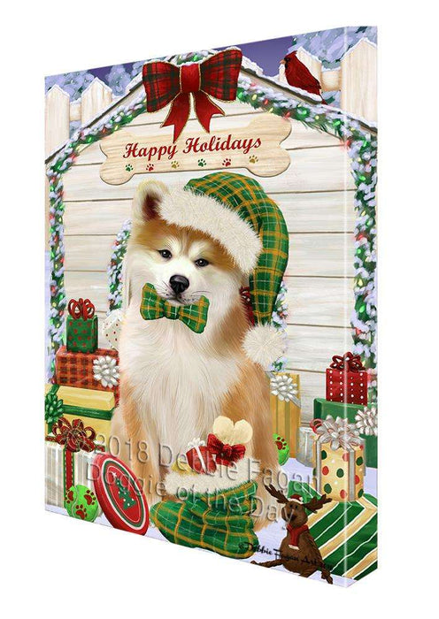 Happy Holidays Christmas Akita Dog With Presents Canvas Print Wall Art Décor CVS90368