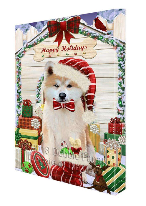 Happy Holidays Christmas Akita Dog With Presents Canvas Print Wall Art Décor CVS90377