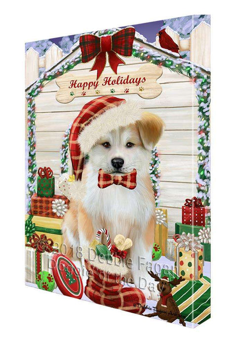 Happy Holidays Christmas Akita Dog With Presents Canvas Print Wall Art Décor CVS90386