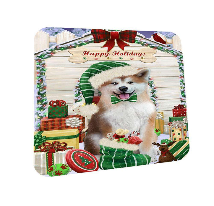 Happy Holidays Christmas Akita Dog With Presents Coasters Set of 4 CST52577