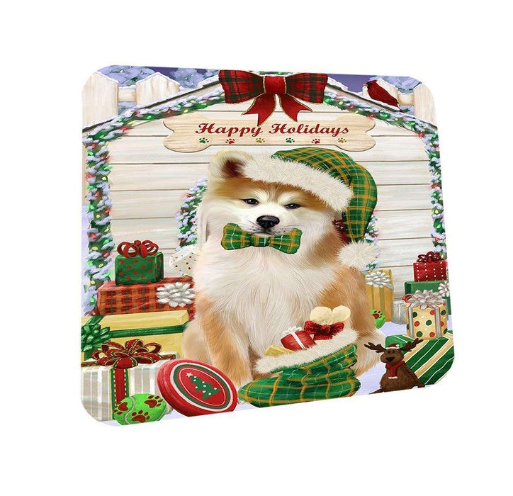 Happy Holidays Christmas Akita Dog With Presents Coasters Set of 4 CST52578