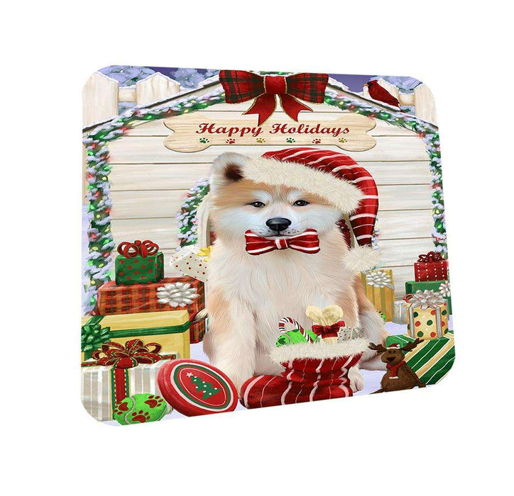 Happy Holidays Christmas Akita Dog With Presents Coasters Set of 4 CST52579