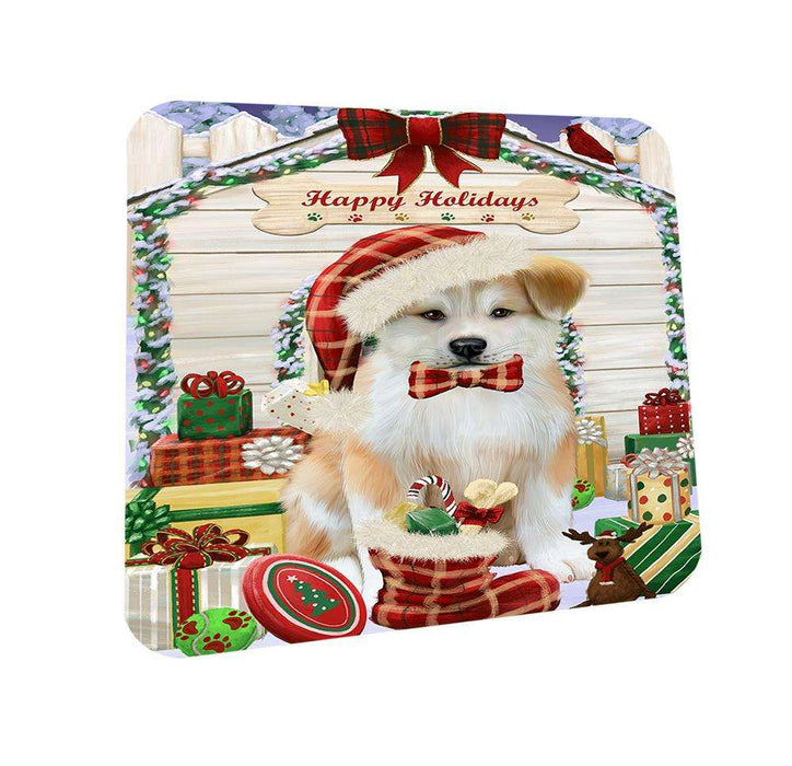 Happy Holidays Christmas Akita Dog With Presents Coasters Set of 4 CST52580